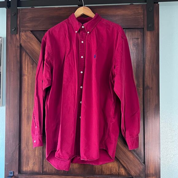Ralph Lauren Blake Red Button Down Long Sleeve Heavy Cotton Shirt Men's XL - Picture 7 of 13